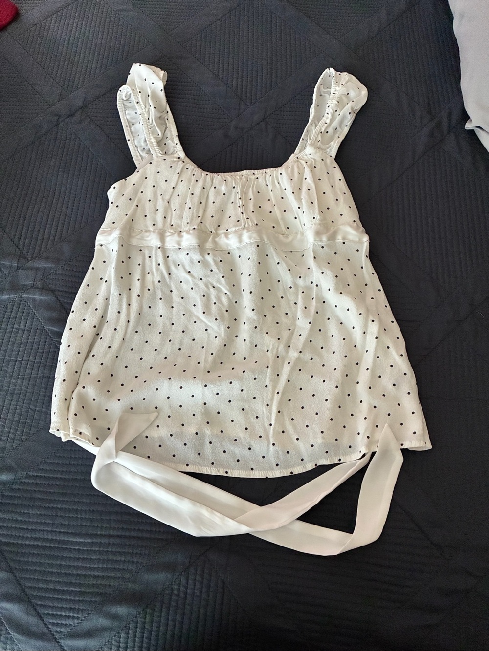No Boundaries White Polka Dot Satin Cami with Tie Waist